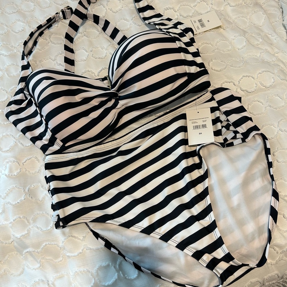 Striped Black and White Bikini Set
